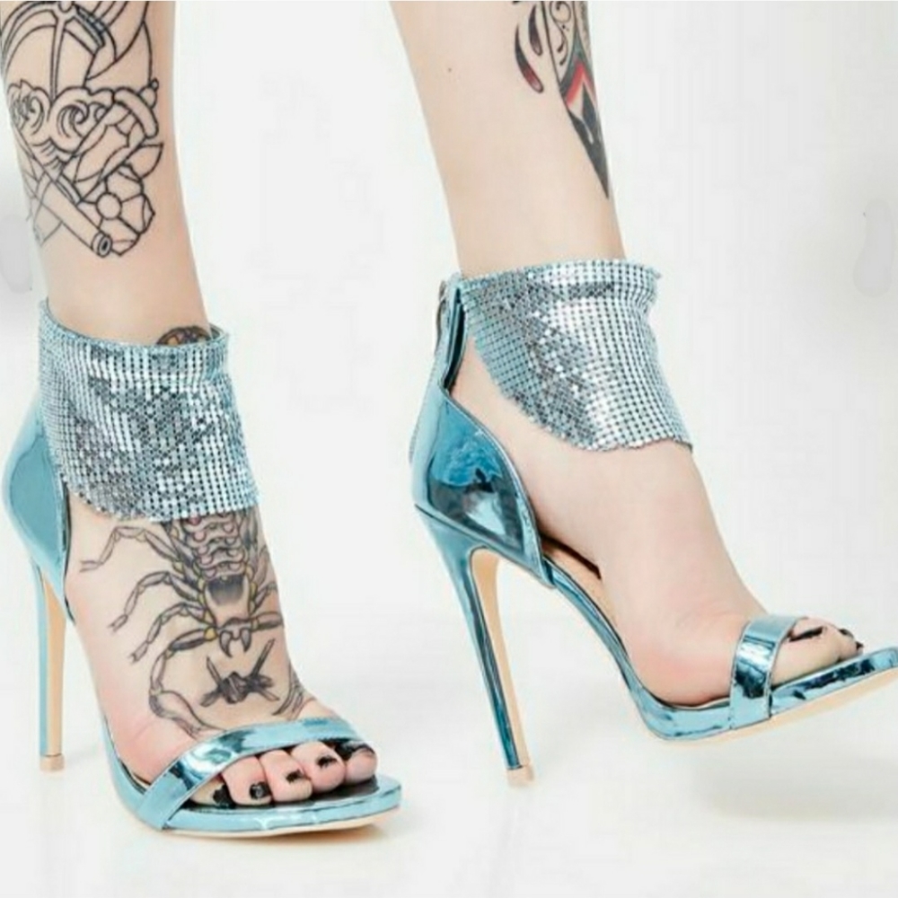 Disco Dimepiece Womans Metallic Heels Ice Blue